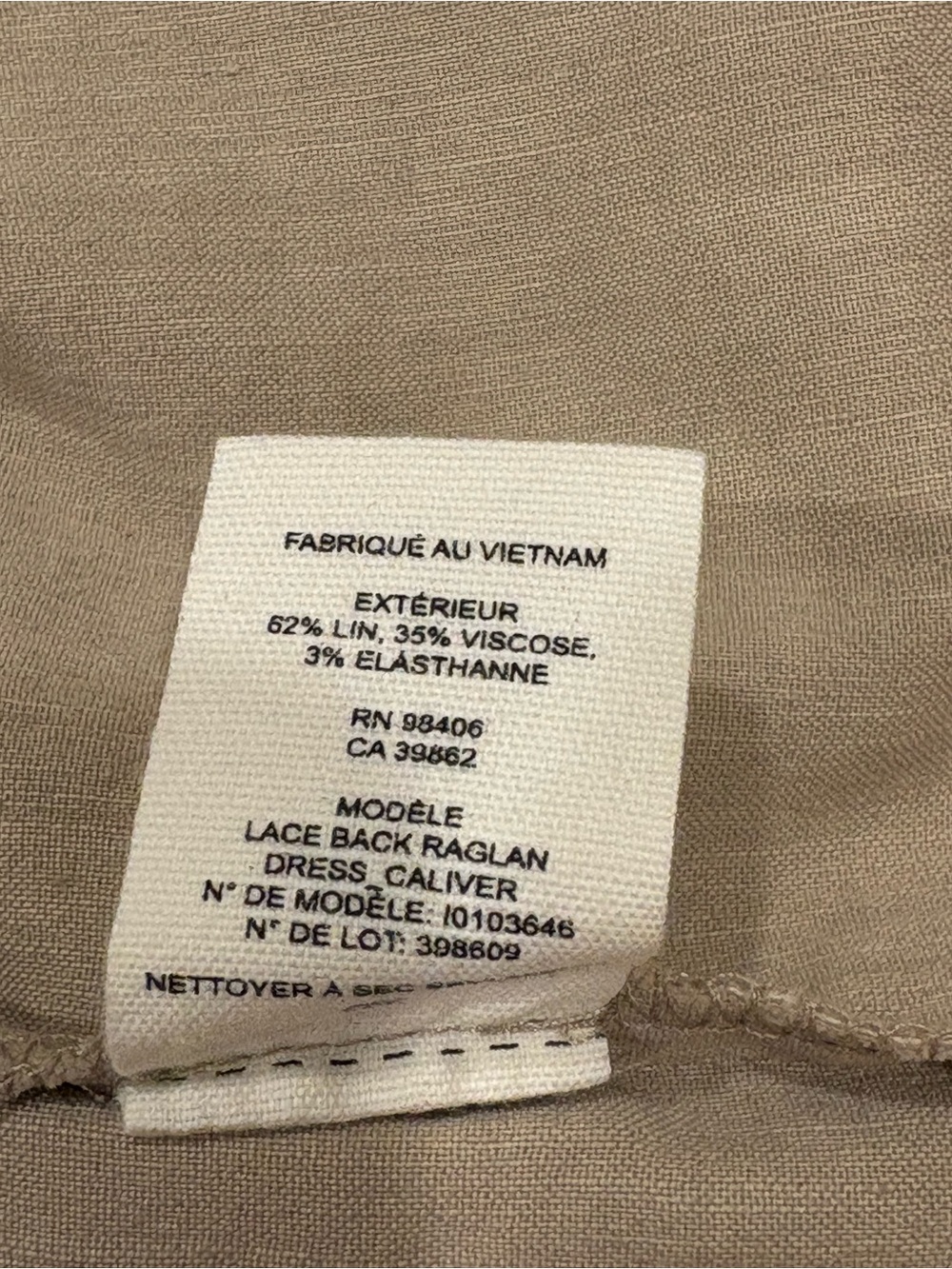 Theory NWOT Linen Blend Lace Up Back Neutral Beige Short Sleeves Dress 6 - Picture 9 of 9